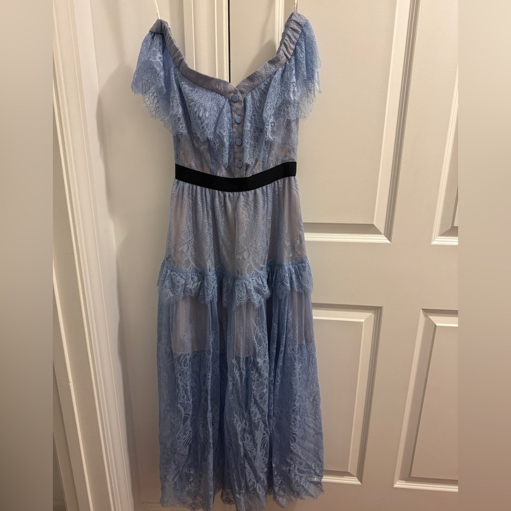 NWOT Self Portrait Elegant Blue Lace Off-Shoulder Dress